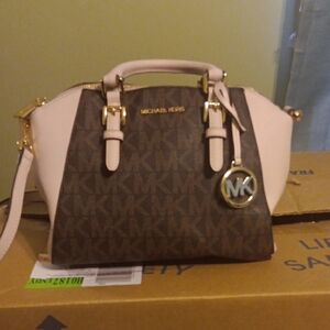 Michael Kors Dark Brown and Light Pink Satchel